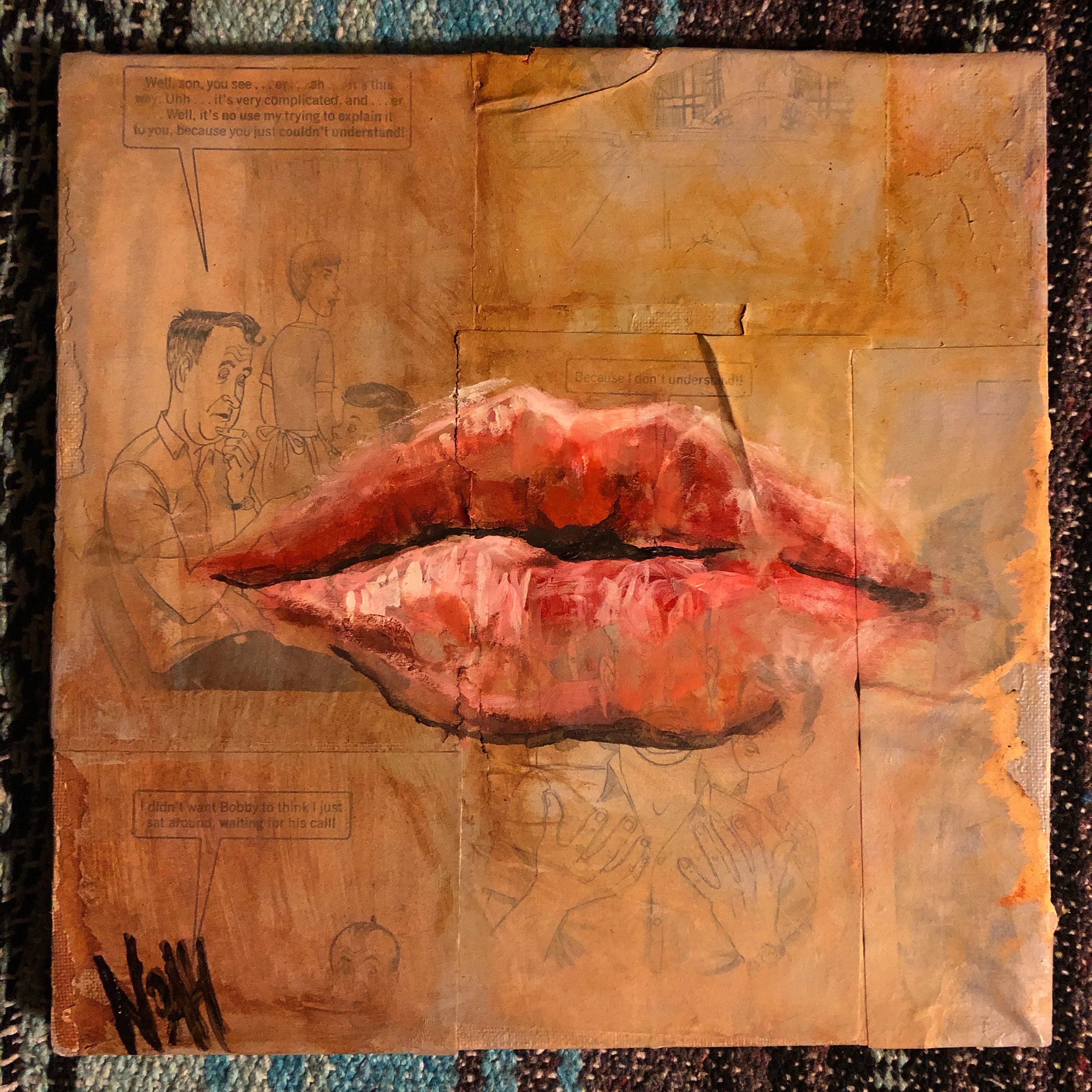 “Lips.” Mixed media on canvas by Noah. 10x10”. (SOLD)