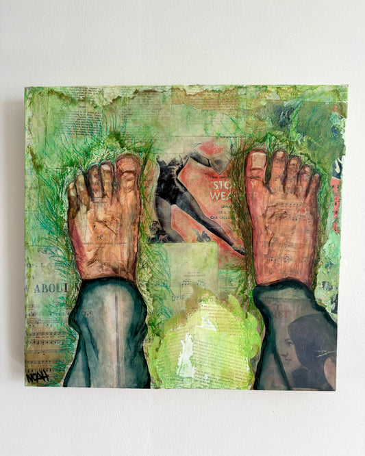 “Peace Is Every Step.” Mixed media on canvas by Noah. 18.75”x19.75”