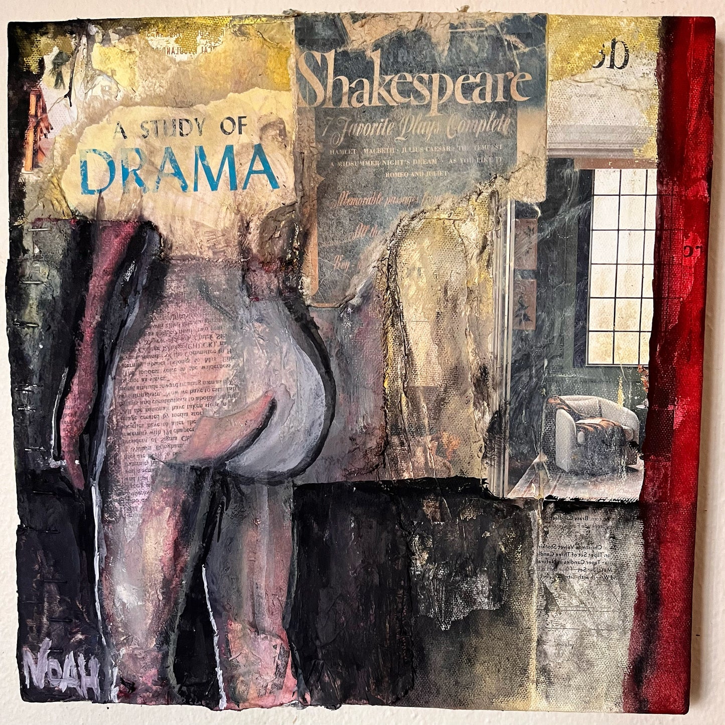 “What to Do with a BA in Theatre?” Mixed media on canvas by Noah.